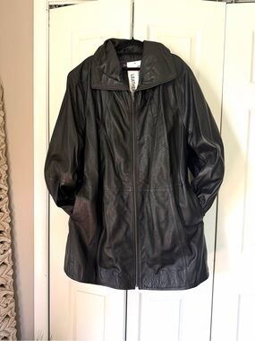 Roamans Black Genuine Leather Jacket Coat Zip Front Plus Size 28W
